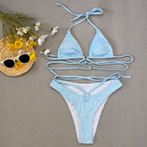 High Cut Strappy Terry Slide Triangle Brazilian Two Piece Bikini Swimsuit